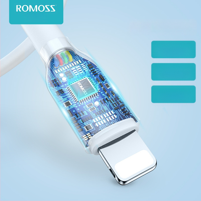 Romoss PD kiirlaadimise USB-kaabel – Lightning ja Type-C, 27W, ühildu Apple iPhone 8–14 ja iPad, TPE materjal