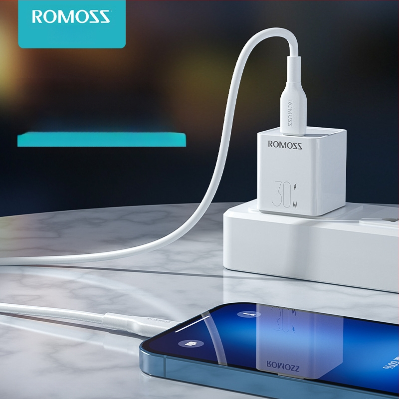 Romoss PD kiirlaadimise USB-kaabel – Lightning ja Type-C, 27W, ühildu Apple iPhone 8–14 ja iPad, TPE materjal