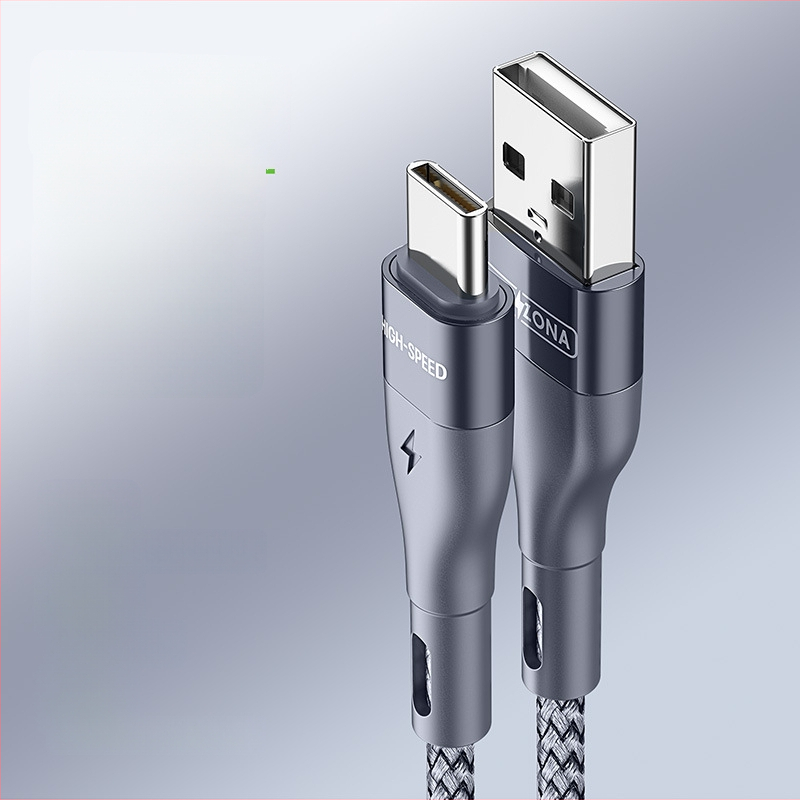 Type-C ühe-peaga andmete ja laadimiskaabel, nailonist kootud, 5V/2.4A, alumiiniumist korpus, ühilduv Huawei, Android ja iPhone