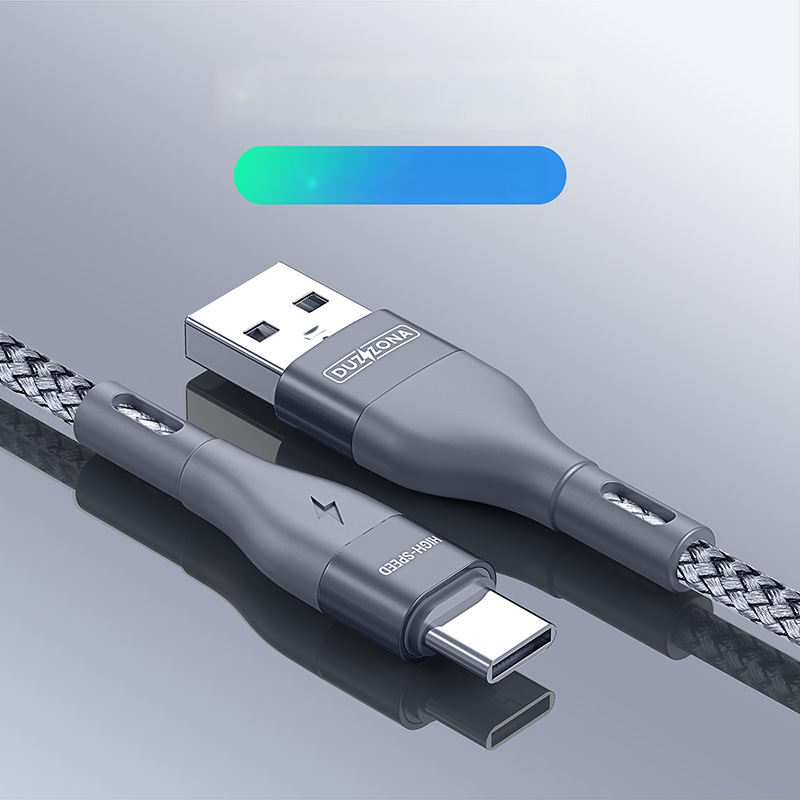 Type-C ühe-peaga andmete ja laadimiskaabel, nailonist kootud, 5V/2.4A, alumiiniumist korpus, ühilduv Huawei, Android ja iPhone