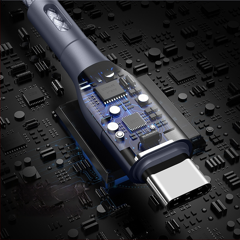 Type-C ühe-peaga andmete ja laadimiskaabel, nailonist kootud, 5V/2.4A, alumiiniumist korpus, ühilduv Huawei, Android ja iPhone