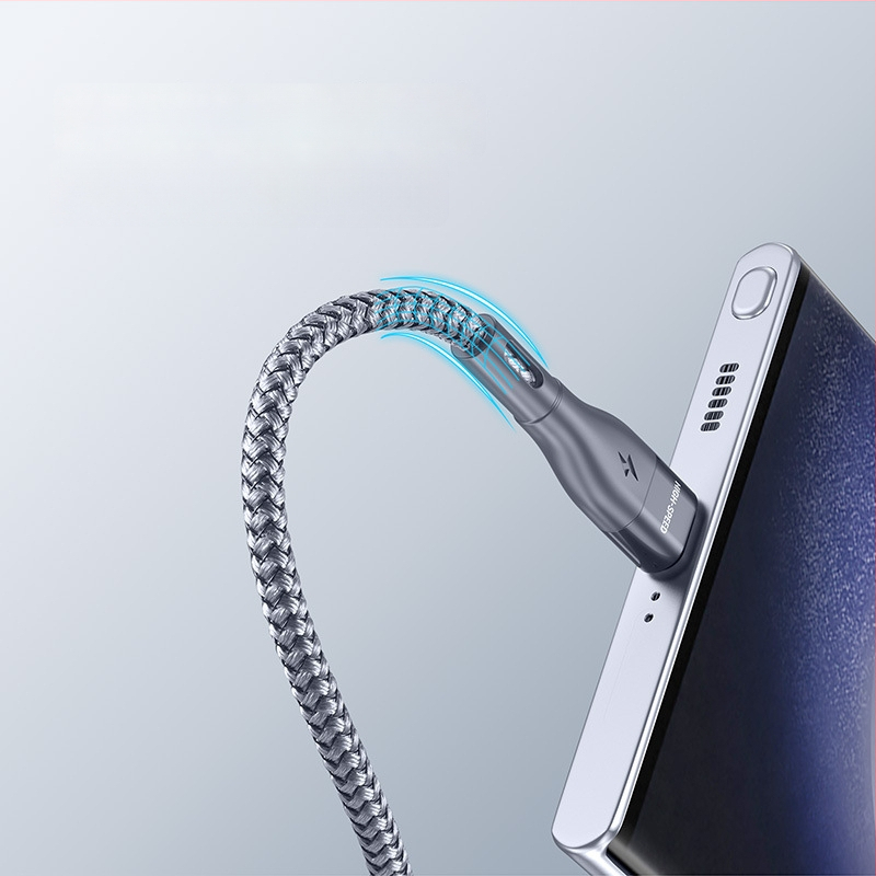 Type-C ühe-peaga andmete ja laadimiskaabel, nailonist kootud, 5V/2.4A, alumiiniumist korpus, ühilduv Huawei, Android ja iPhone