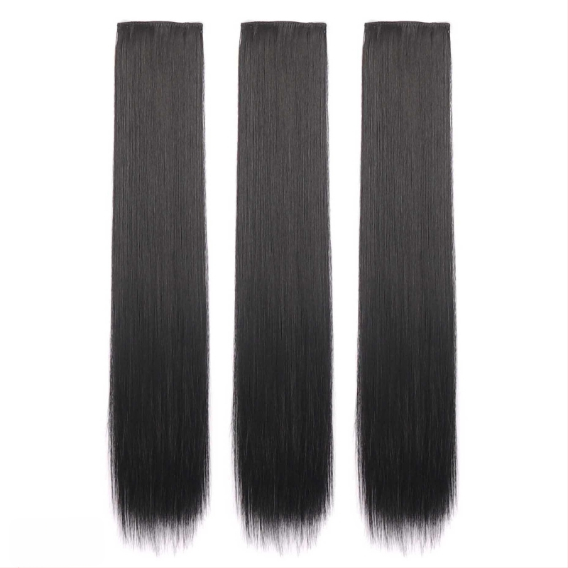 Ženský trojdielny dlhý rovný hairpiece pre paruku, prirodzene vyzerajúce syntetické rovné vlasy, strojové spracovanie, nie je možné farbiť ani žehliť