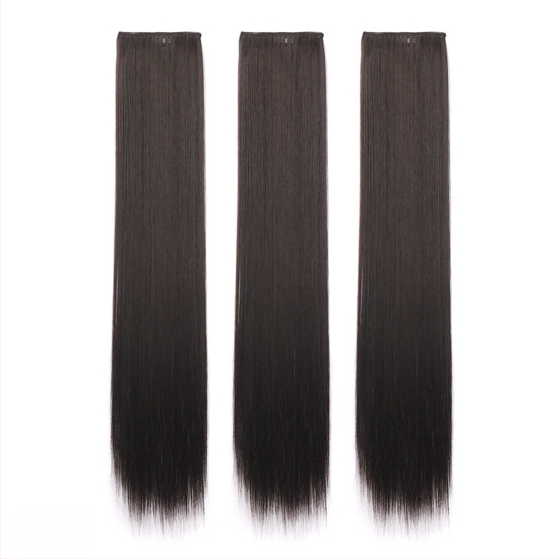 Ženský trojdielny dlhý rovný hairpiece pre paruku, prirodzene vyzerajúce syntetické rovné vlasy, strojové spracovanie, nie je možné farbiť ani žehliť