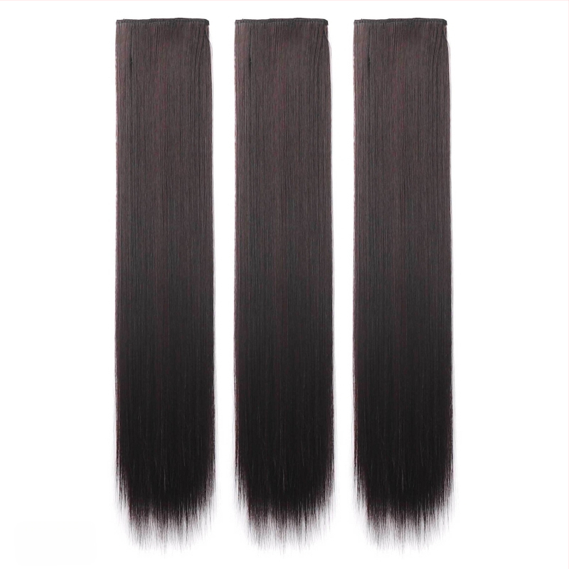 Ženský trojdielny dlhý rovný hairpiece pre paruku, prirodzene vyzerajúce syntetické rovné vlasy, strojové spracovanie, nie je možné farbiť ani žehliť