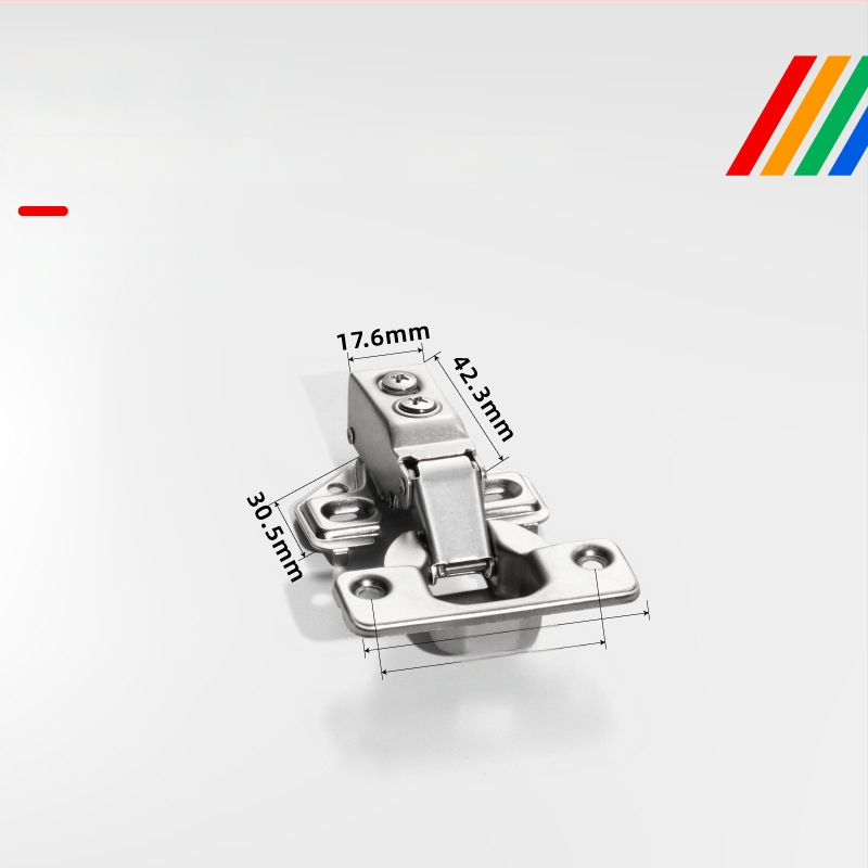 Pánt s krátkym ramenom pre dvere skríň a skriniek, americký štýl; materiál: studený valcovaný oceľ; povrch: meď-nikel; hydraulické tlmenie, tichý chod