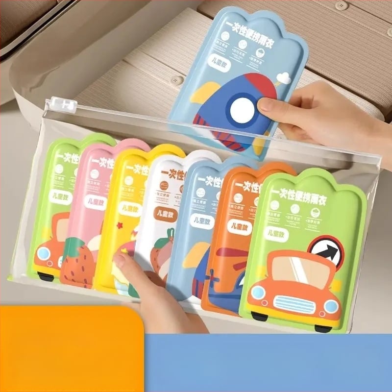 Detský jednorazový priehľadný pončo na dážď z PVC, kompletné krytie, klasický štýl