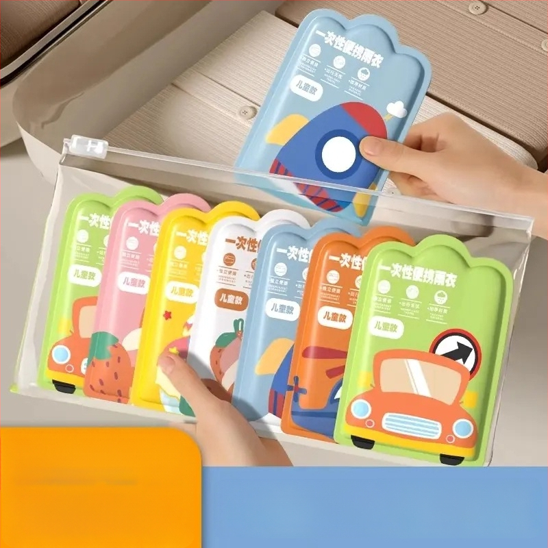 Detský jednorazový priehľadný pončo na dážď z PVC, kompletné krytie, klasický štýl