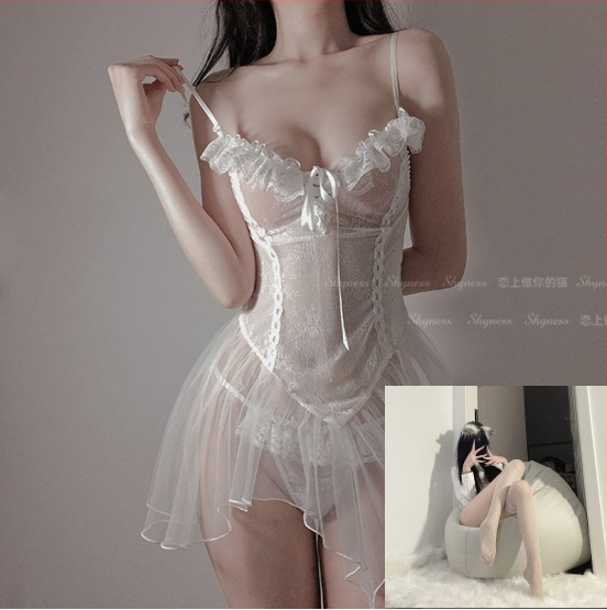 Čipkové sieťové jednodielne dámske spodné prádlo s ramienkami, inšpirované uniformou, štýl princeznej