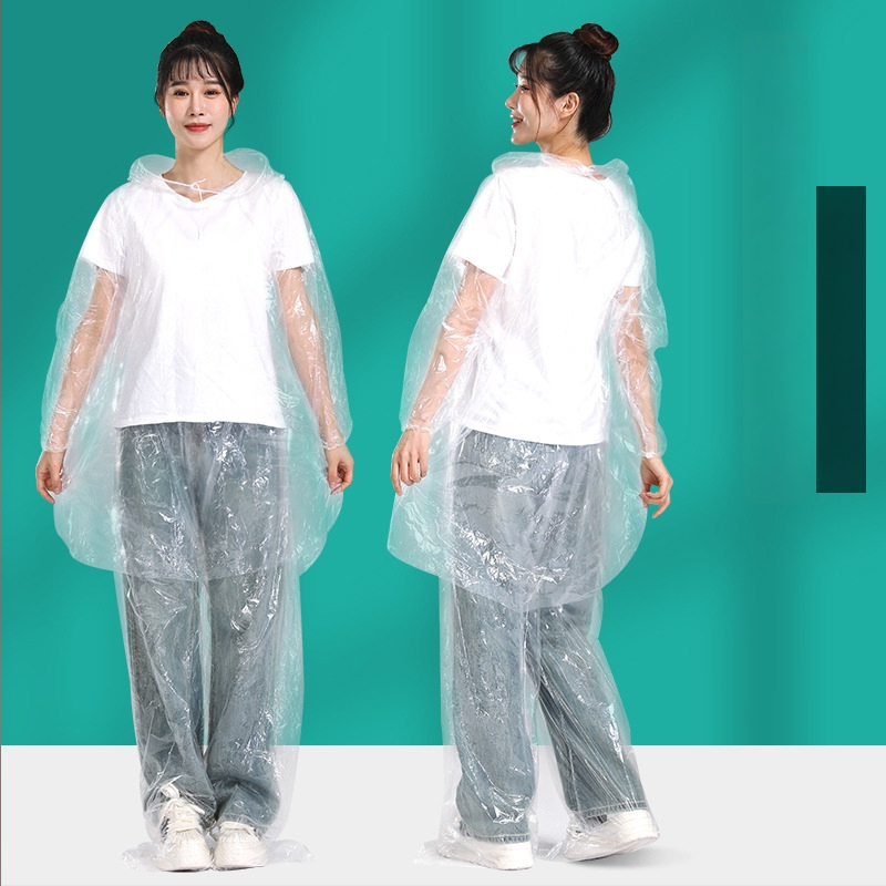 Integreeritud vihmaponcho koos pükstega, ühekordne, PE kangas, matkamiseks, täiskasvanutele