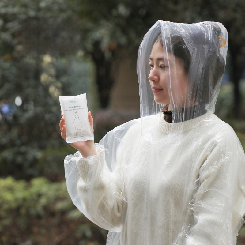 FaSoLa Jednorazový dážďový plášť pre dospelých, priehľadný, zosilnený, prenosný, na 1 osobu