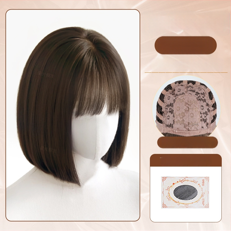 Parochňa na celú hlavu pre ženy, prirodzený vzhľad, krátky bob s rovnými ofinkami, tepelne odolné syntetické vlákna