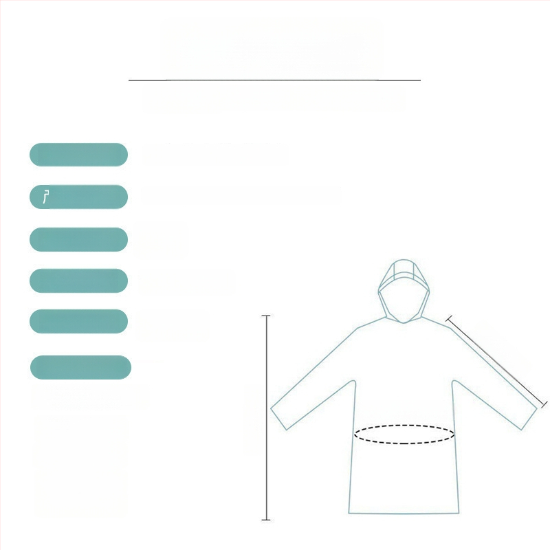 Prenosný jednorazový plášť na dážď pre dospelých, materiál TPE, hrúbka 1,5 mm, hmotnosť 13 g