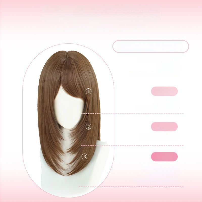 Parochňa s dlhými rovnými vlasmi a šikmými ofinkami, prirodzený vzhľad, model X-129, mechanické spracovanie, vlasy z vysokoteplotného hodvábu