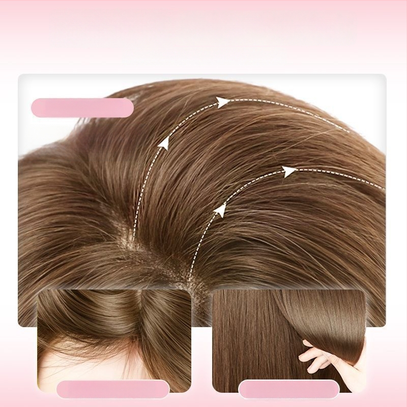 Parochňa s dlhými rovnými vlasmi a šikmými ofinkami, prirodzený vzhľad, model X-129, mechanické spracovanie, vlasy z vysokoteplotného hodvábu