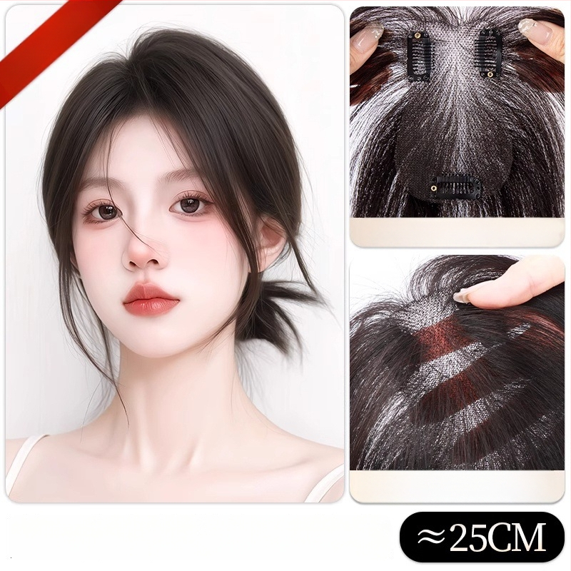 Ľahký bezšvový doplnok vlasov pre ženy, horný pramene vlasov, rovné ofiny, model G8511/G9918, plne ručne tkané, termálne odolné hodvábne vlákno, nie je možné farbiť ani chemicky upravovať