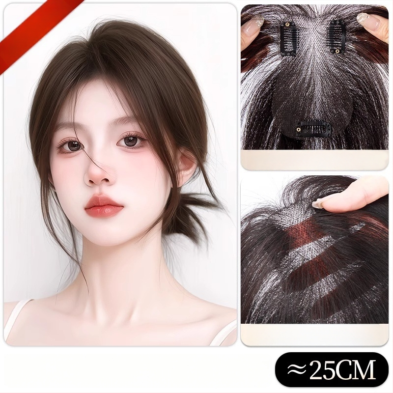 Ľahký bezšvový doplnok vlasov pre ženy, horný pramene vlasov, rovné ofiny, model G8511/G9918, plne ručne tkané, termálne odolné hodvábne vlákno, nie je možné farbiť ani chemicky upravovať