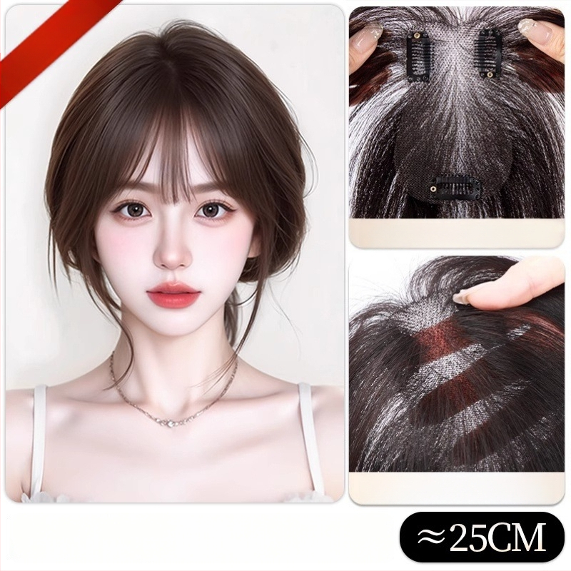 Ľahký bezšvový doplnok vlasov pre ženy, horný pramene vlasov, rovné ofiny, model G8511/G9918, plne ručne tkané, termálne odolné hodvábne vlákno, nie je možné farbiť ani chemicky upravovať