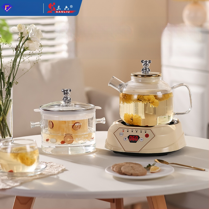 Zdravotný čajník s borosilikátovým sklom, objem 1,5–2 L, 220V, 500W, digitálny termostat s dotykovým ovládaním