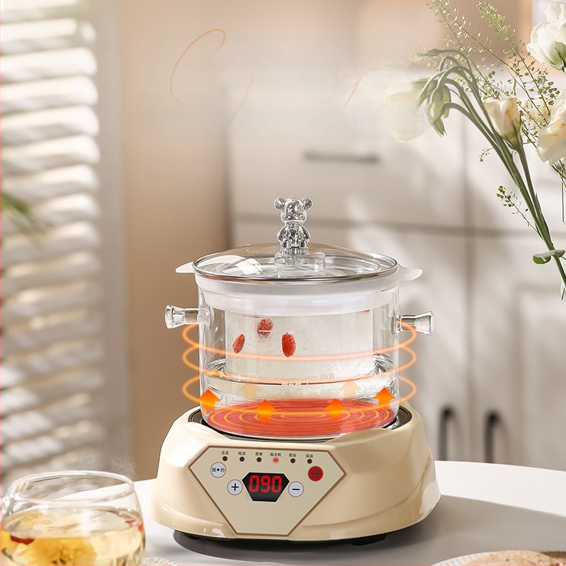 Zdravotný čajník s borosilikátovým sklom, objem 1,5–2 L, 220V, 500W, digitálny termostat s dotykovým ovládaním