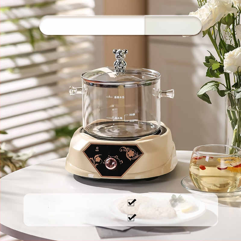 Zdravotný čajník s borosilikátovým sklom, objem 1,5–2 L, 220V, 500W, digitálny termostat s dotykovým ovládaním