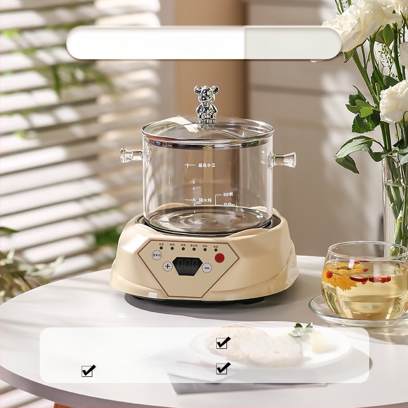 Zdravotný čajník s borosilikátovým sklom, objem 1,5–2 L, 220V, 500W, digitálny termostat s dotykovým ovládaním