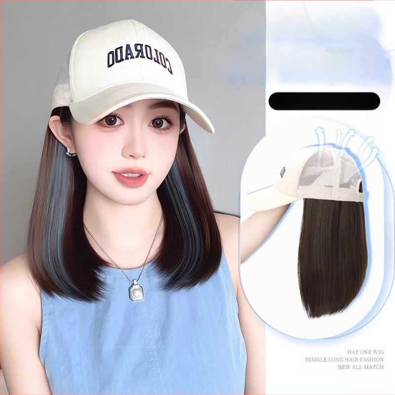 Integrovaná parochová šiltovka pre ženy, priedušné sieťové prevedenie, tenký dizajn, krátke rovné vlasy, model AT1034, vlákno s vysokou teplotou, 205 g, Nie je možné farbiť