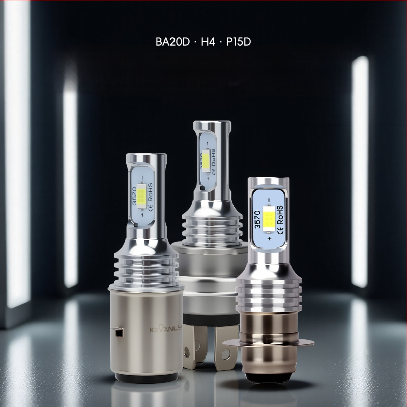 LED фар за мотоциклет H4/P15D/BA20D, 12V, алуминиев корпус, външна леща, живот 5000 ч