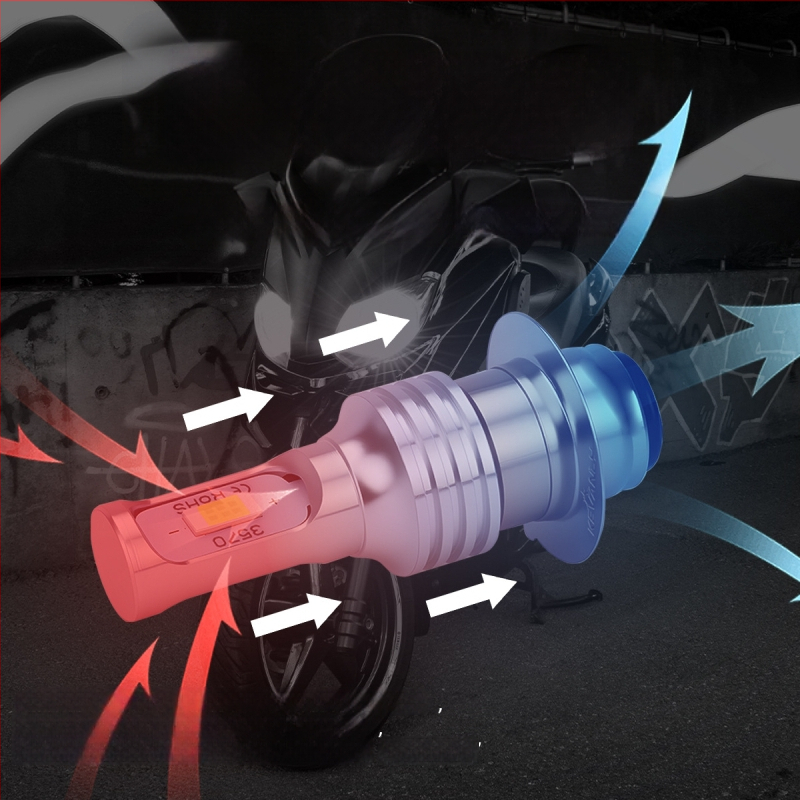 LED фар за мотоциклет H4/P15D/BA20D, 12V, алуминиев корпус, външна леща, живот 5000 ч