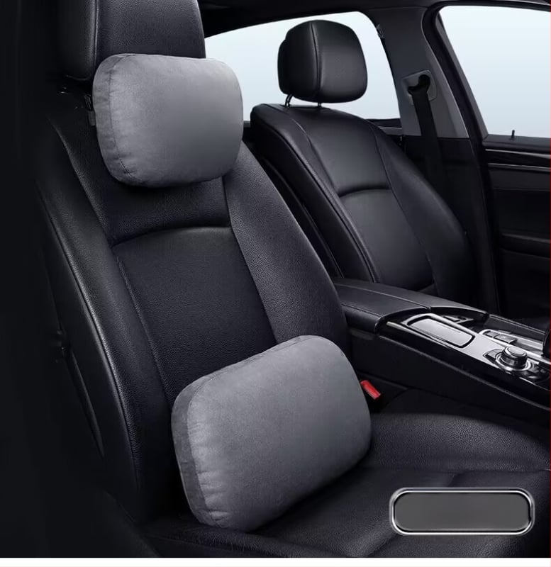 Automašīnas galvas balsts ar jostas atbalstu, kakla spilvens, velūra ārējā apdare, sintētisko šķiedru pildījums, universāla saderība