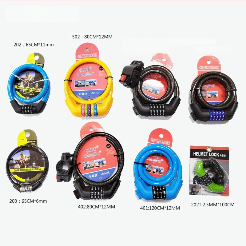 Jalgratta lukustus parooliga, 4-kodne fikseeritud kood, CH-203, terasest juhe + PVC korpus, kaal 175 g