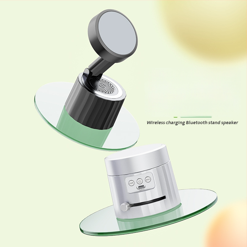 Bluetooth говорител с вградена батерия и магнитен държач за телефон – настолна присоска за бюро, Bluetooth 5.3, обхват 10 м, честотен диапазон 100 Hz–20 kHz