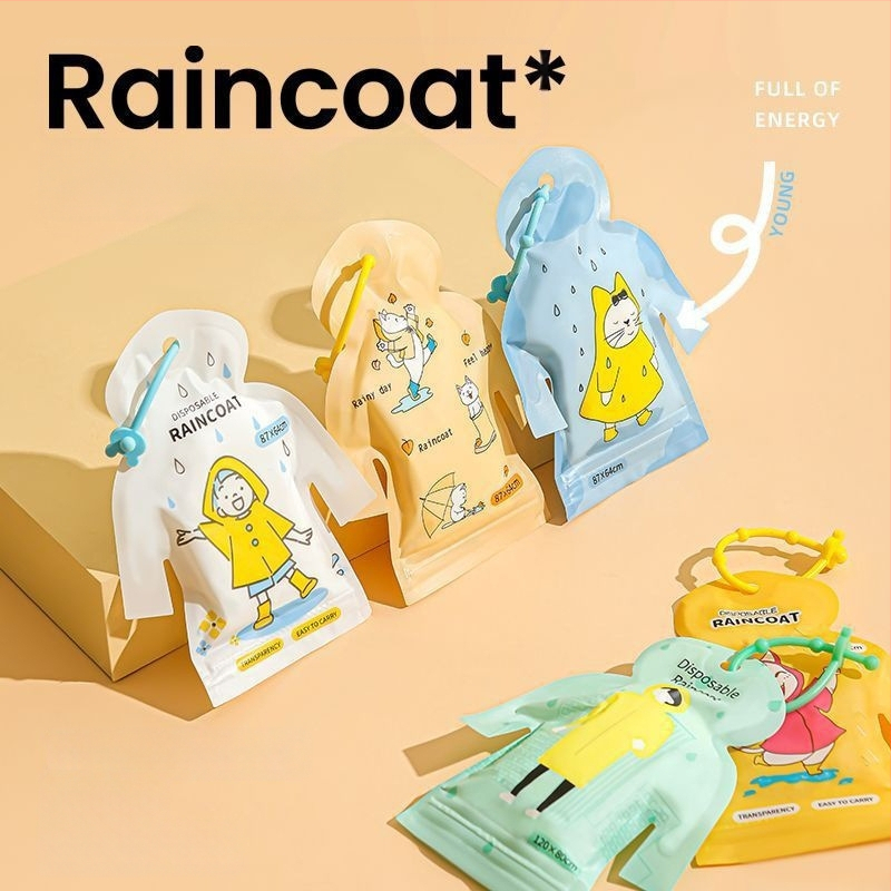 Pončo do dažďa v tvare karty pre dospelých aj deti, kreslený štýl, PE látka 0,03 mm, vodotesná vrstva PE lepidla, prenášateľný vreckový dizajn