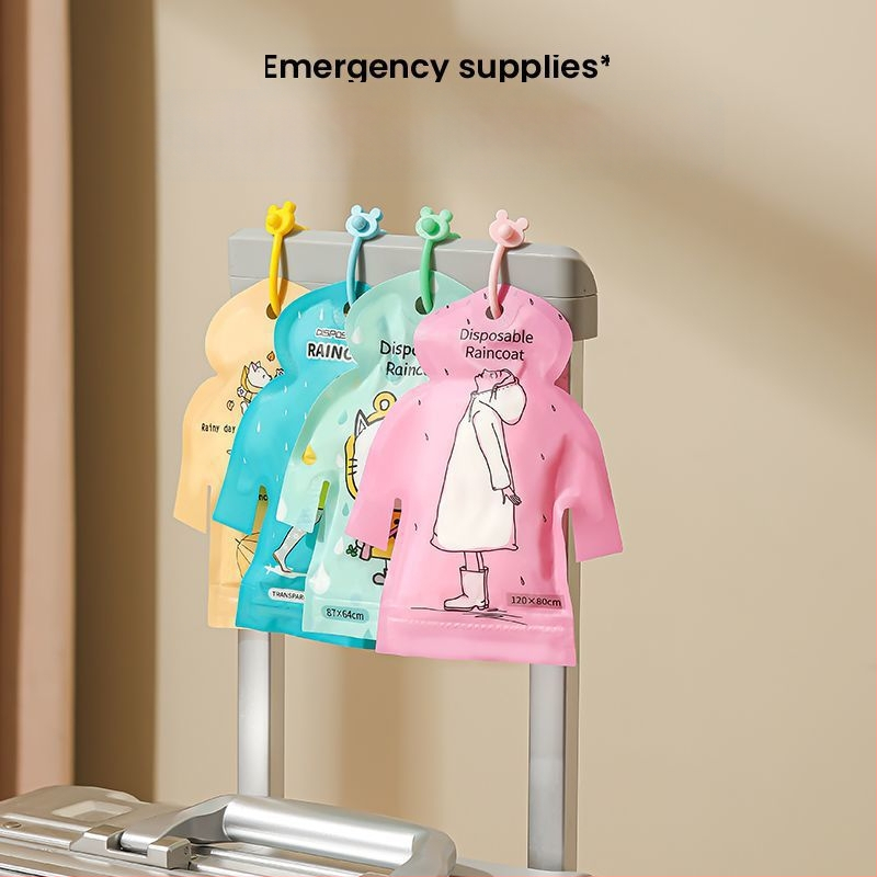 Pončo do dažďa v tvare karty pre dospelých aj deti, kreslený štýl, PE látka 0,03 mm, vodotesná vrstva PE lepidla, prenášateľný vreckový dizajn