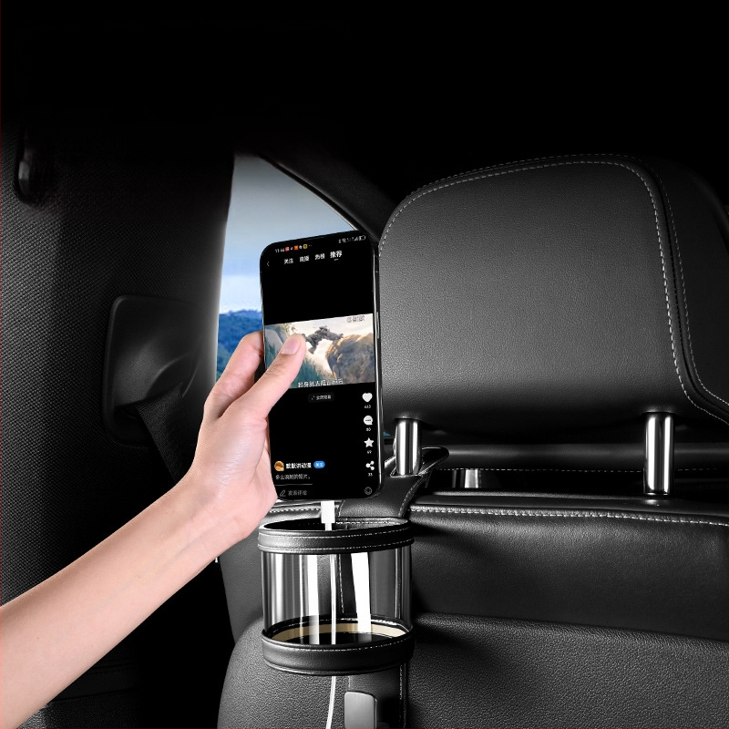 Държач за чаша за задната седалка на автомобил – кожен, модел 591, за облегалката на седалката, мултифункционално задно пространство за съхранение