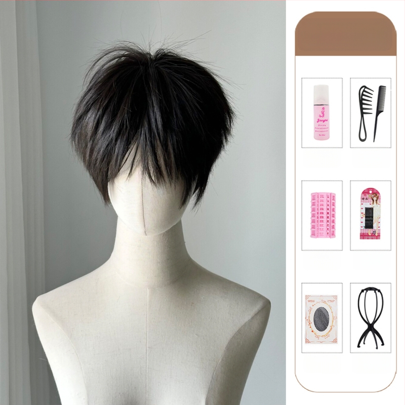 Kórejský štýl parochňa, tepelne odolný hodváb, unisex, plný set na hlavu, prirodzený vzhľad, na cosplay.