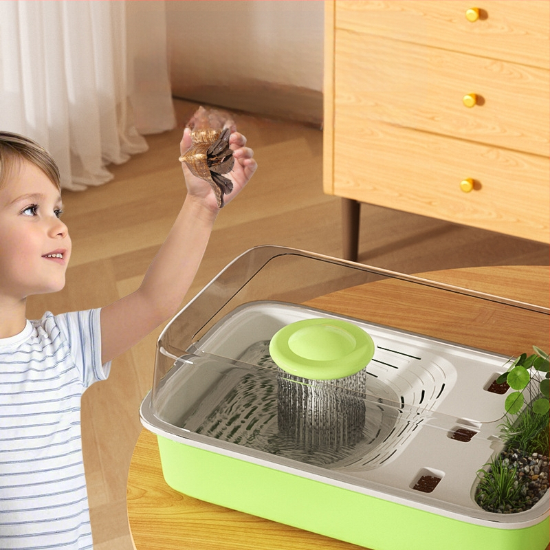 Box na chov Hermit Crab s lezeckým rámom, vodnou pumpou a úkryptom; Tank na chov korytnačiek – potreby pre domáce zvieratá (Hmotnosť 1.28 kg; Rozmanitosť Brazilian Turtle; Druh: Turtle; Tvar tela: Toy Type)