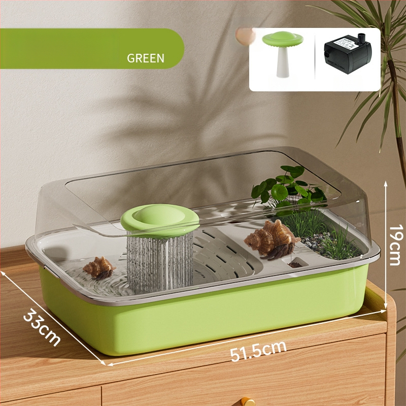 Box na chov Hermit Crab s lezeckým rámom, vodnou pumpou a úkryptom; Tank na chov korytnačiek – potreby pre domáce zvieratá (Hmotnosť 1.28 kg; Rozmanitosť Brazilian Turtle; Druh: Turtle; Tvar tela: Toy Type)