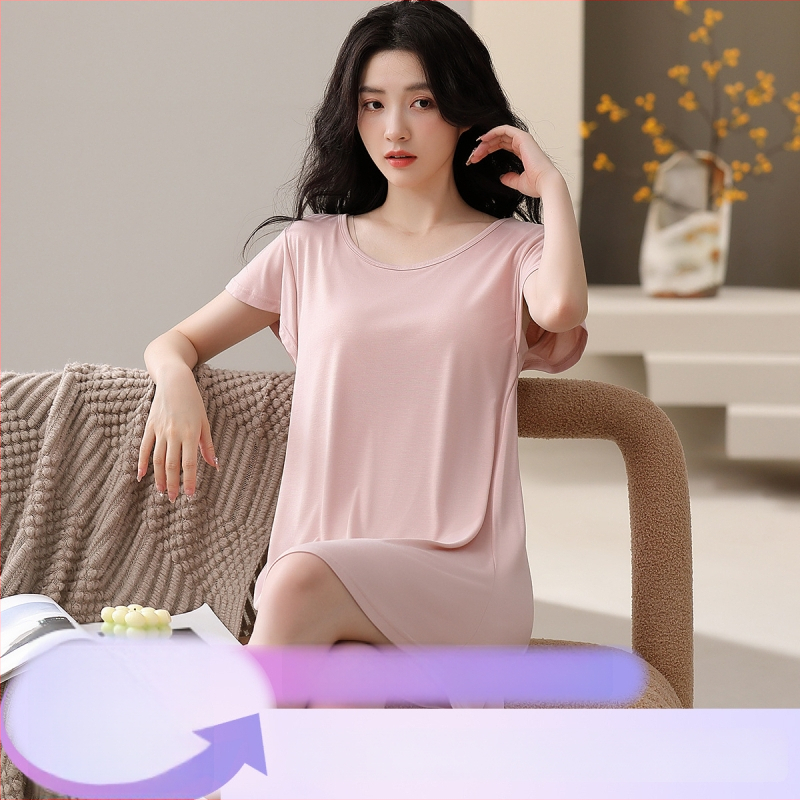 Jednodielne tehotenské nočné šaty s výplňou na prsiach, Modal-viskózna látka, okrúhly výstrih, 3/4 rukávy, priedušná domáca pyžama