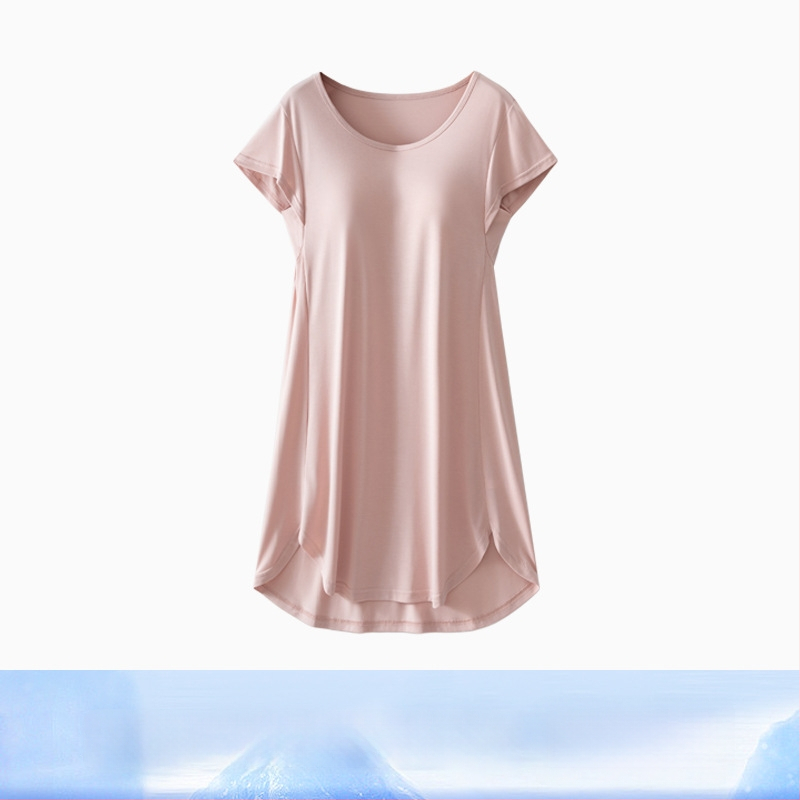 Jednodielne tehotenské nočné šaty s výplňou na prsiach, Modal-viskózna látka, okrúhly výstrih, 3/4 rukávy, priedušná domáca pyžama