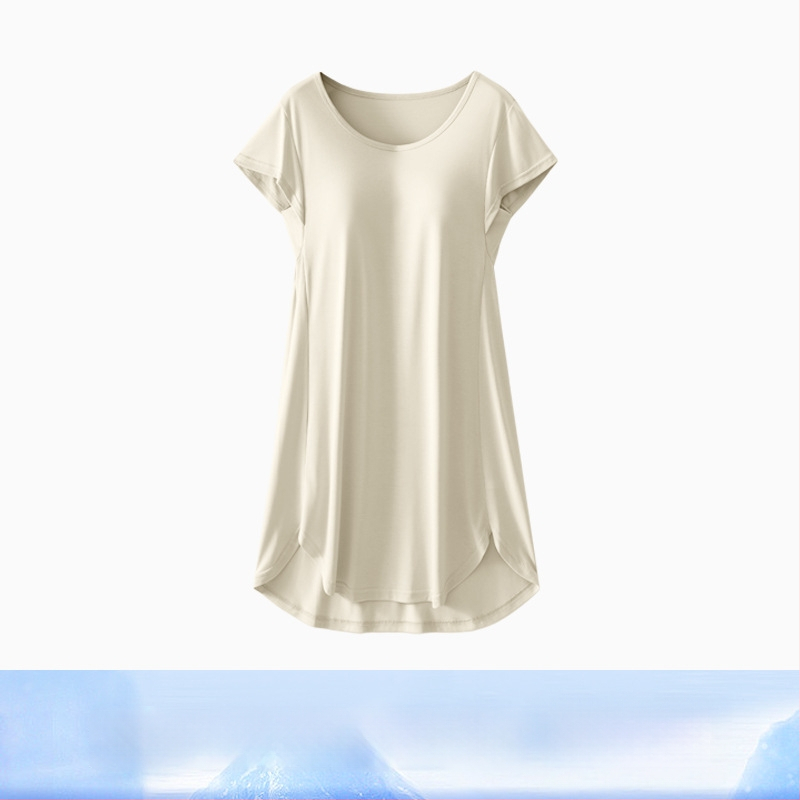 Jednodielne tehotenské nočné šaty s výplňou na prsiach, Modal-viskózna látka, okrúhly výstrih, 3/4 rukávy, priedušná domáca pyžama