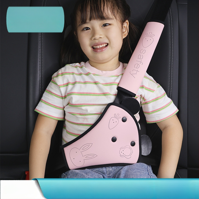 Detektor autoväz pre deti s roztomilým ramenným vankúšom a obmedzovačom brucha s roztomilým zajačikom – Materiál: PU soft leather sponge; Personalizácia k dispozícii; Nastaviteľný dizajn