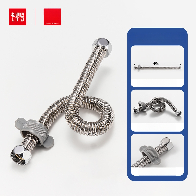 304 nerezová oceľová gofrovaná hadica pre ohrievač vody a toaletu – vstup/výstup, horúca a studená voda, závitové pripojenie, 0–95°C, 1,5 MPa