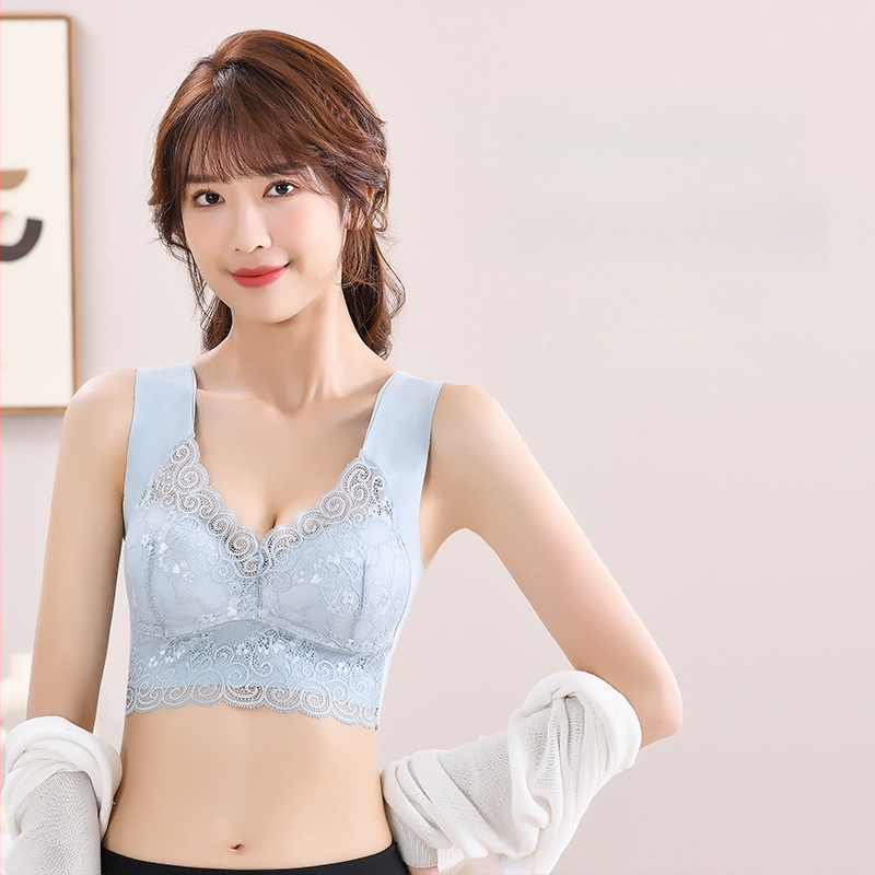 Podprsenka z čipky bez kovových krúžkov, vestový štýl, Ice Silk látka, plná miska, tvarovaná miska, pevné dvojité ramienka