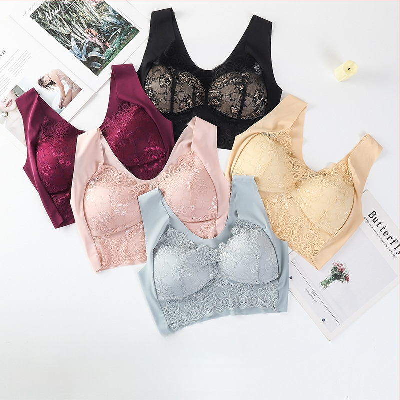 Podprsenka z čipky bez kovových krúžkov, vestový štýl, Ice Silk látka, plná miska, tvarovaná miska, pevné dvojité ramienka