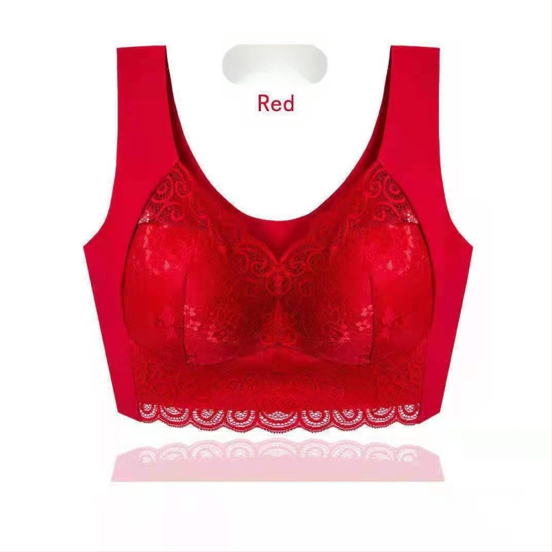 Podprsenka z čipky bez kovových krúžkov, vestový štýl, Ice Silk látka, plná miska, tvarovaná miska, pevné dvojité ramienka