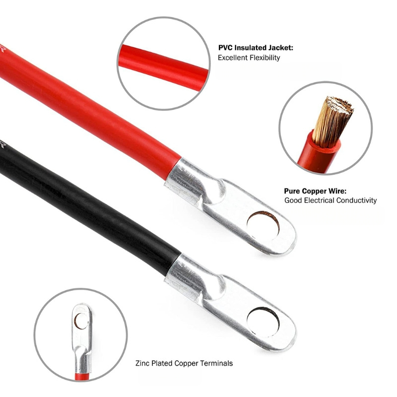 Vlastný vyrobený kábel na pripojenie batérie pre solárny invertor, s terminálmi, Kód produktu X-d001, Rozsah použitia: solárne fotovoltické panely, batérie v autách, lode