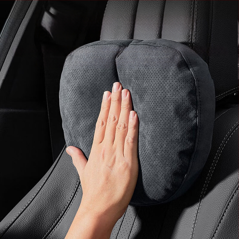 Universālais auto galvas spilvens ar jostas atbalstu, perforēta samta virsma, bio fleece pildījums, visu sezonu, pielāgojams