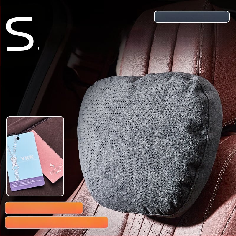 Universālais auto galvas spilvens ar jostas atbalstu, perforēta samta virsma, bio fleece pildījums, visu sezonu, pielāgojams