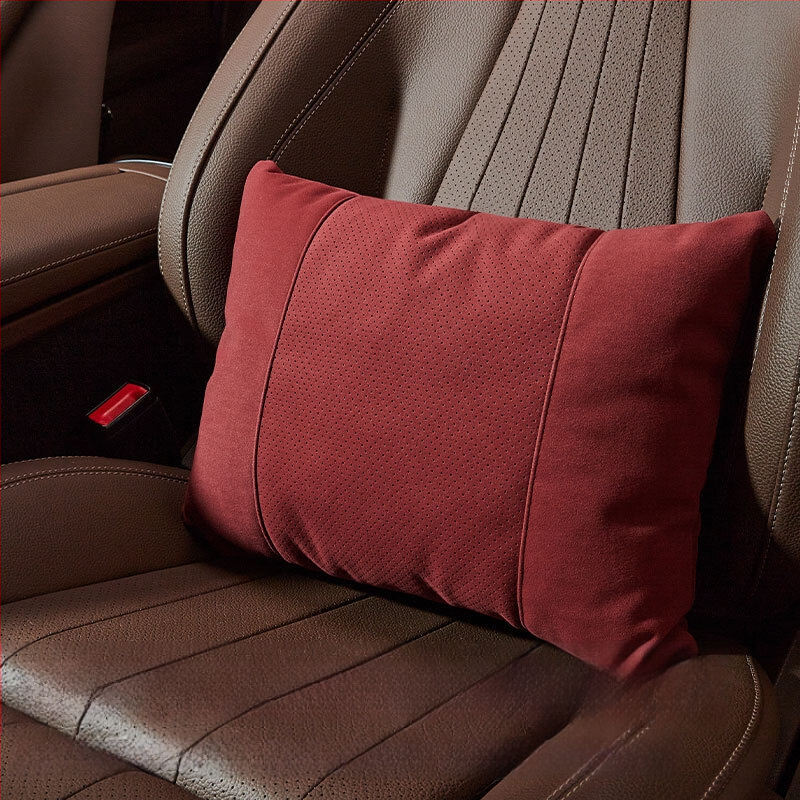 Universālais auto galvas spilvens ar jostas atbalstu, perforēta samta virsma, bio fleece pildījums, visu sezonu, pielāgojams